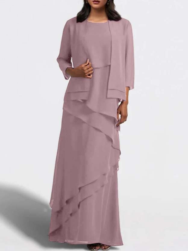 Floor-Length Mother of the Bride Sheath Dress with Matching Jacket-27prom
