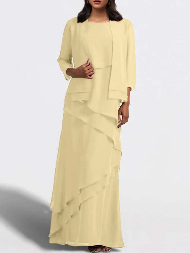 Floor-Length Mother of the Bride Sheath Dress with Matching Jacket-27prom
