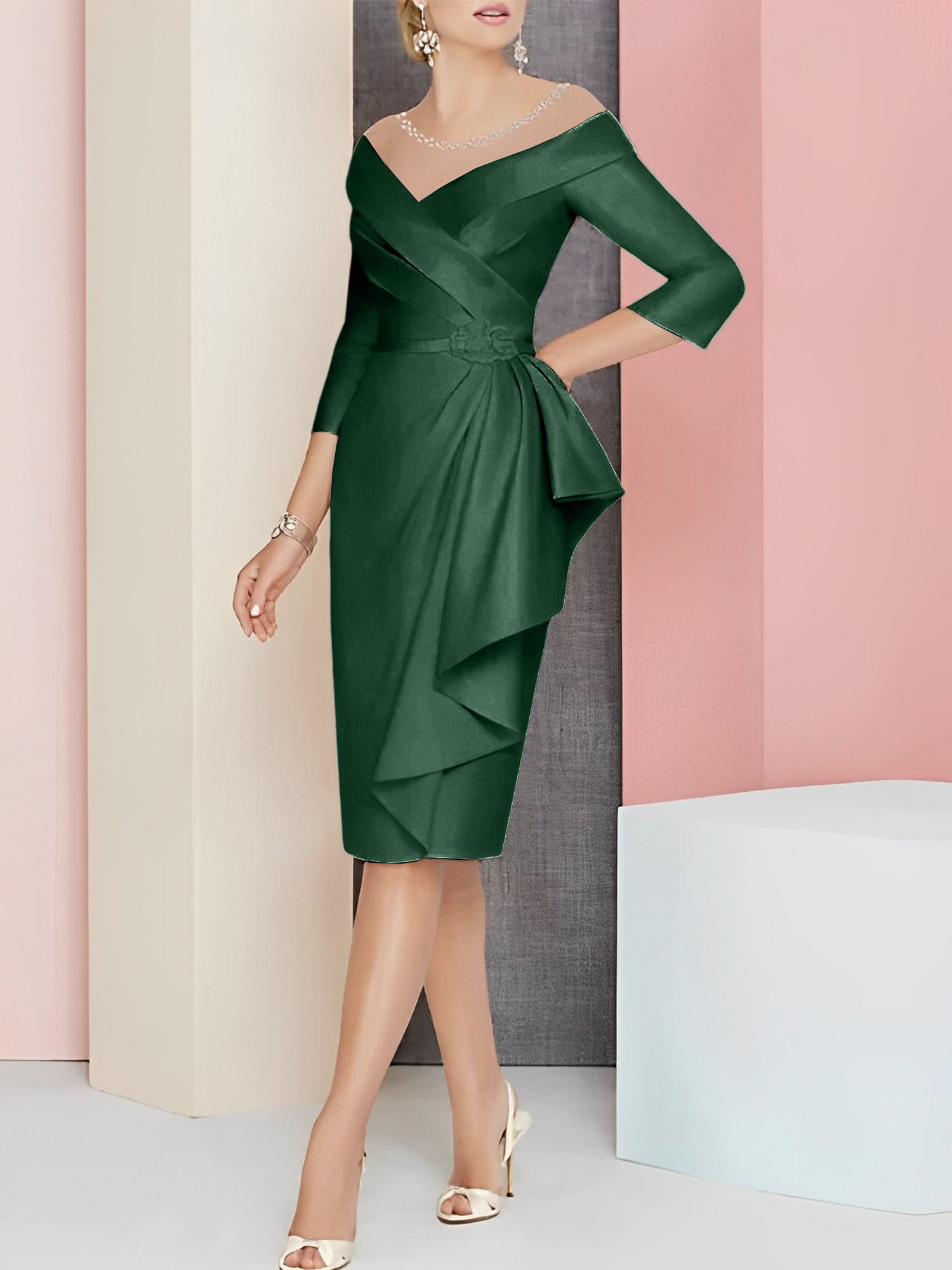 Knee-Length V-Neck Sheath/Column Mother of the Bride Dresses-27prom
