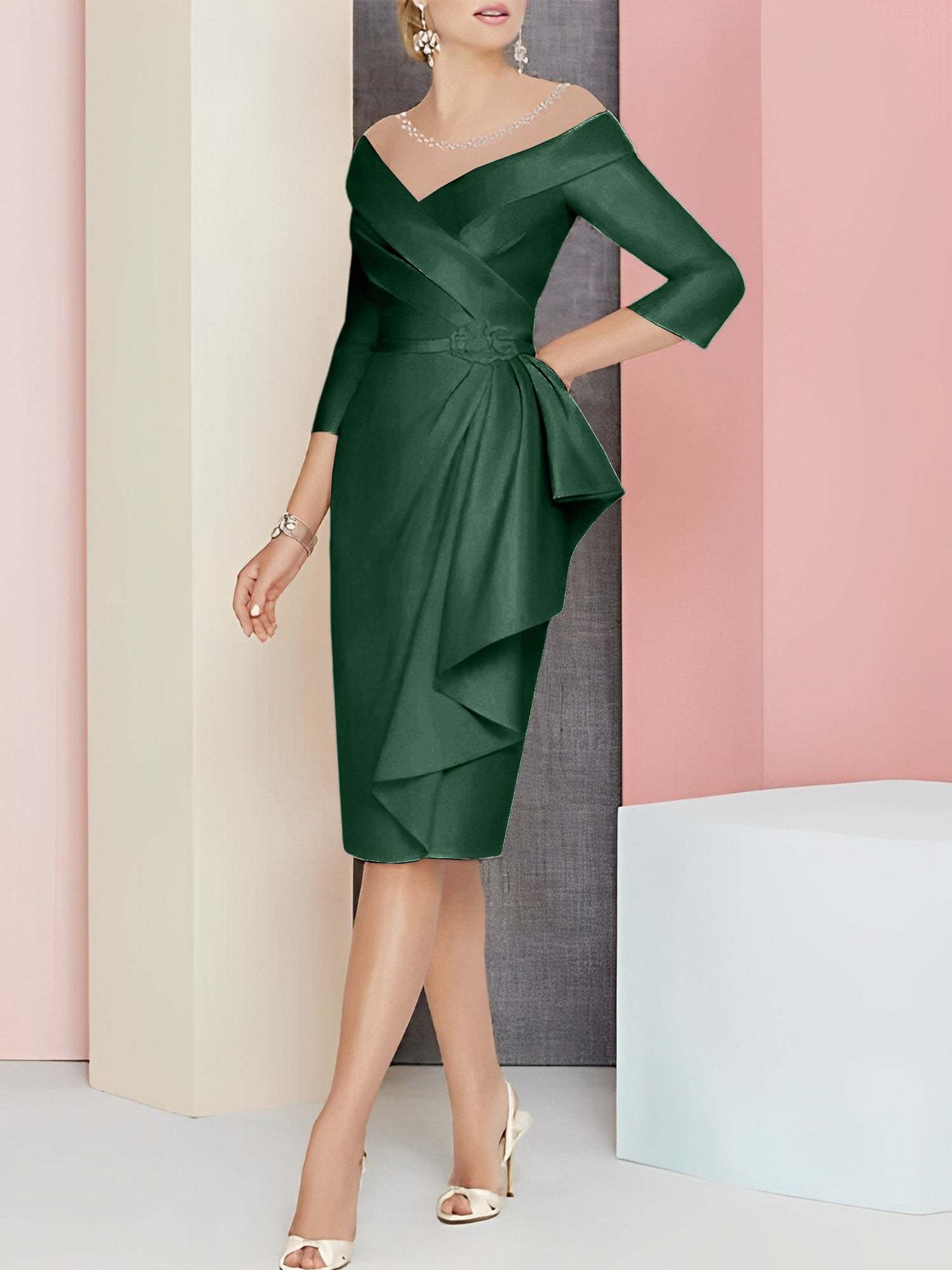 Knee-Length V-Neck Sheath/Column Mother of the Bride Dresses-27prom