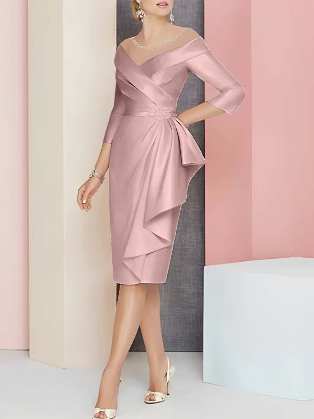 Knee-Length V-Neck Sheath/Column Mother of the Bride Dresses-27prom