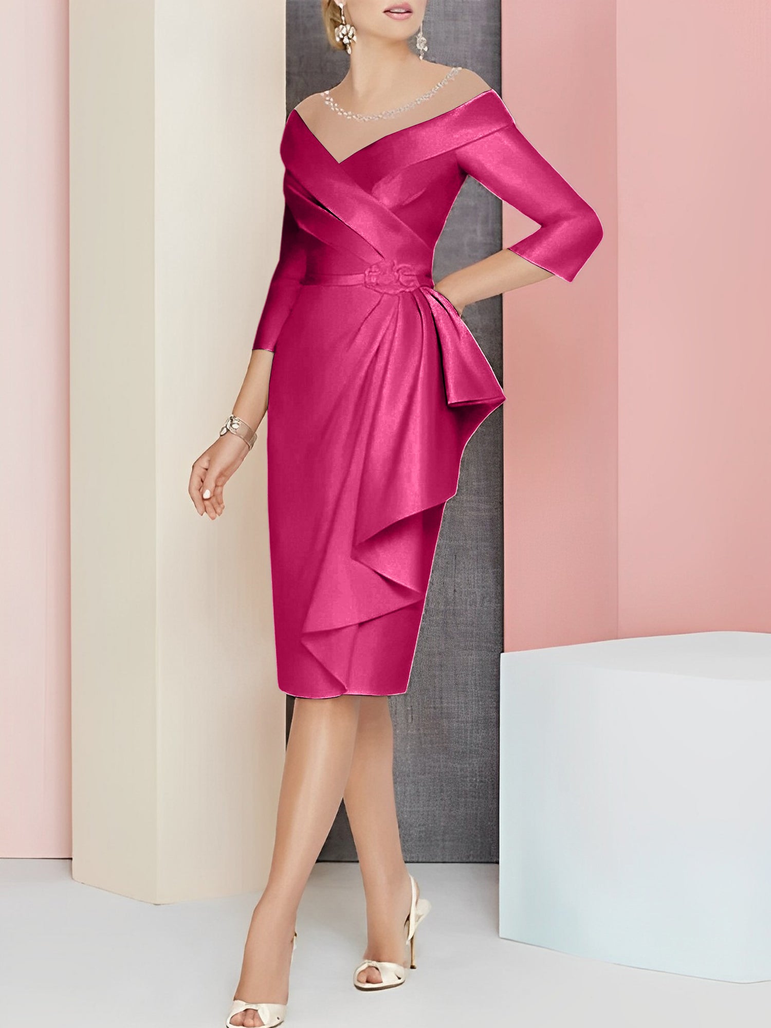 Knee-Length V-Neck Sheath/Column Mother of the Bride Dresses-27prom