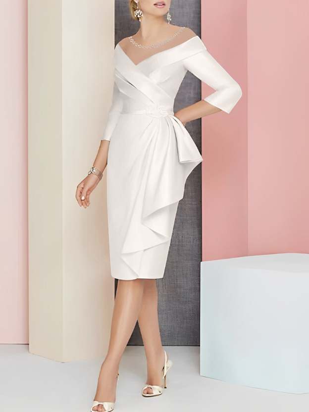 Knee-Length V-Neck Sheath/Column Mother of the Bride Dresses-27prom