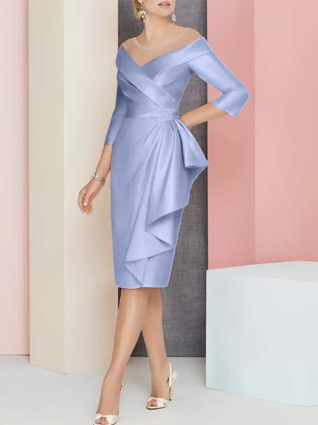 Knee-Length V-Neck Sheath/Column Mother of the Bride Dresses-27prom