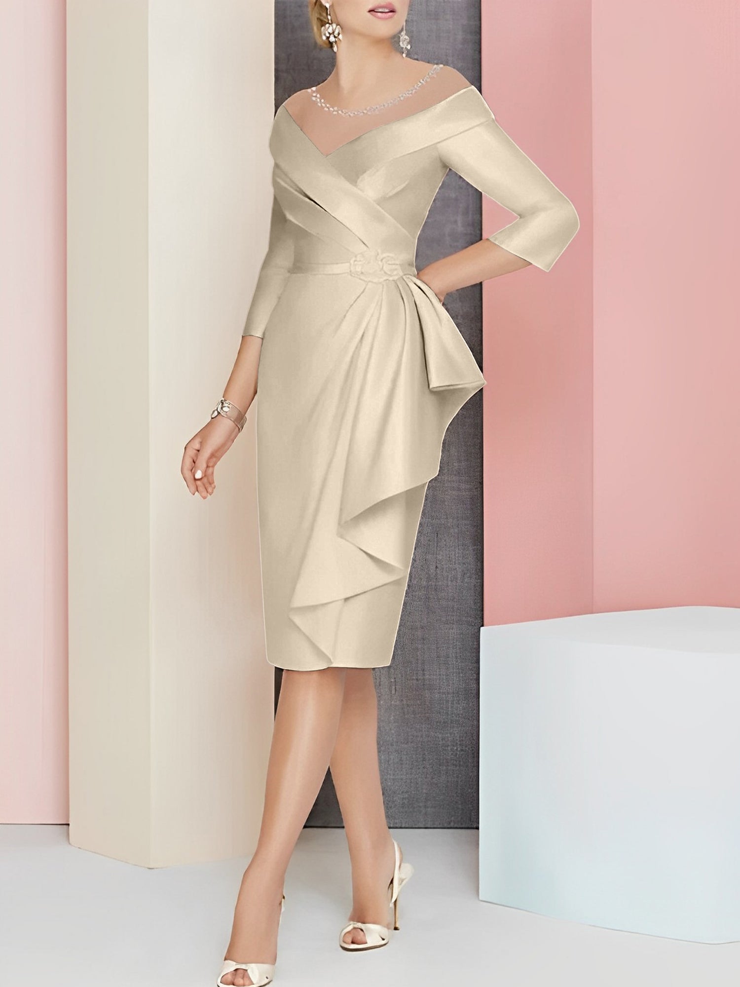 Knee-Length V-Neck Sheath/Column Mother of the Bride Dresses-27prom