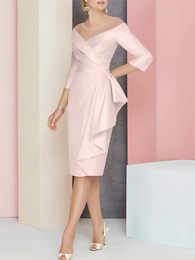 Knee-Length V-Neck Sheath/Column Mother of the Bride Dresses-27prom
