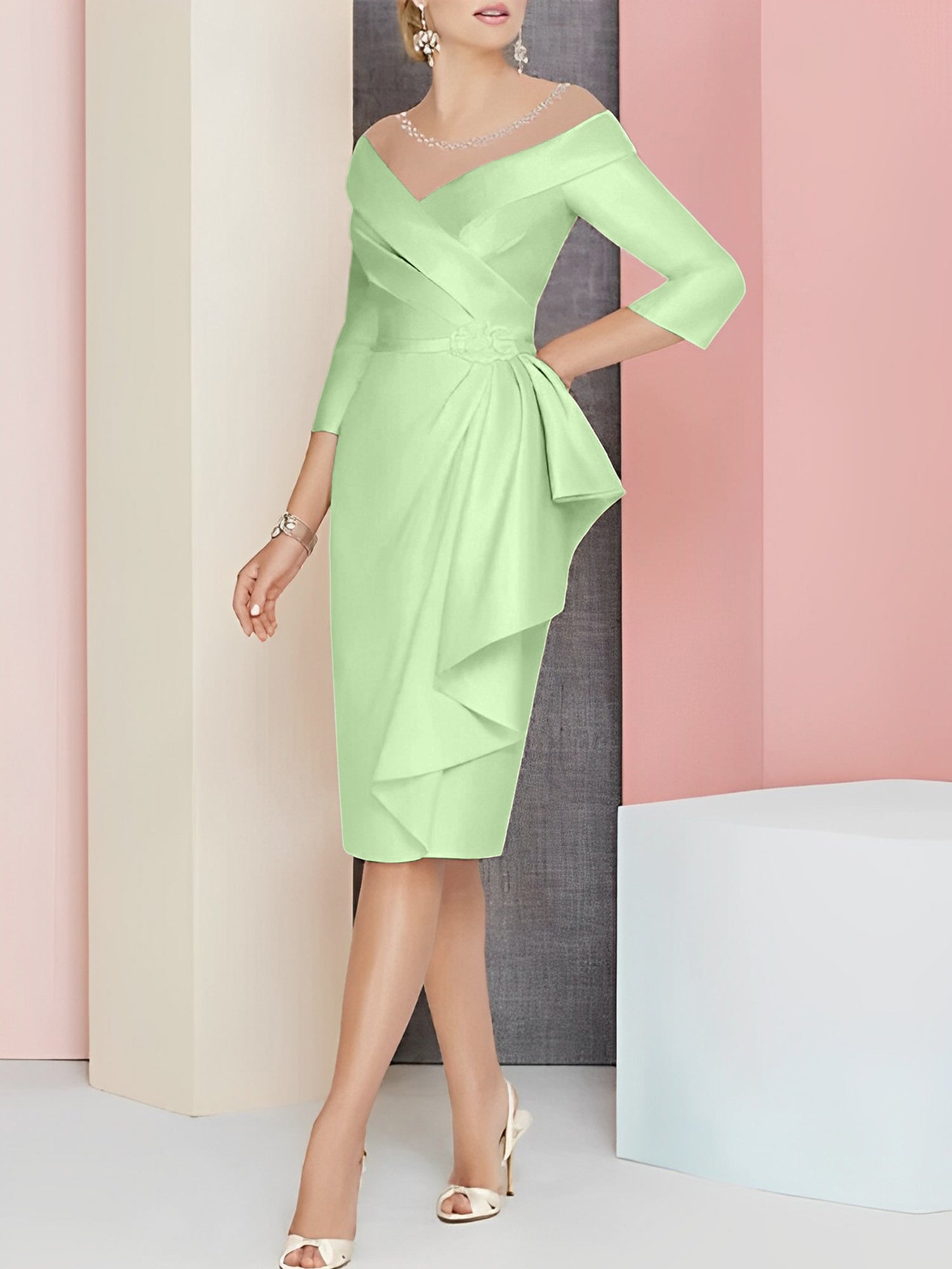 Knee-Length V-Neck Sheath/Column Mother of the Bride Dresses-27prom