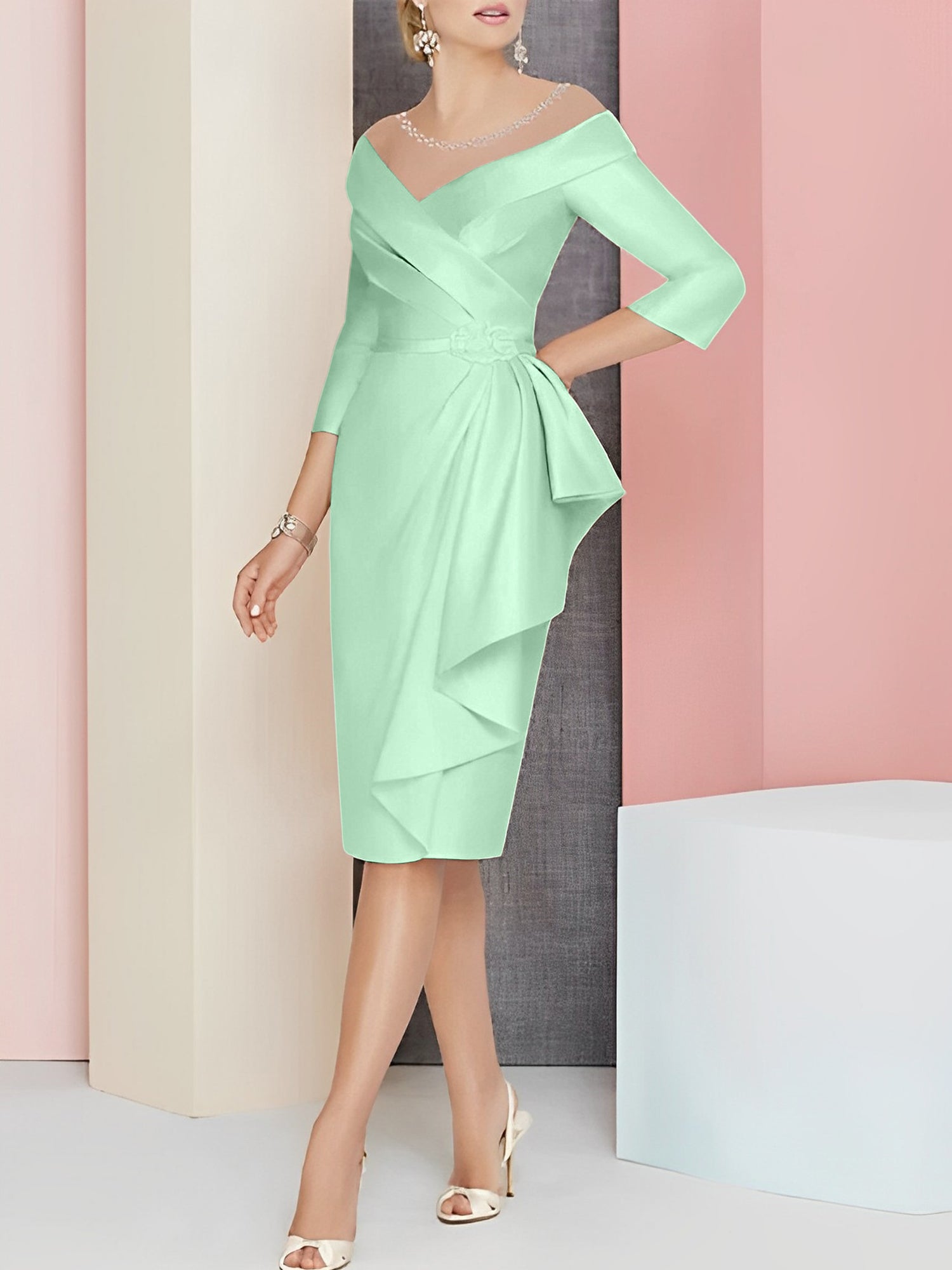 Knee-Length V-Neck Sheath/Column Mother of the Bride Dresses-27prom