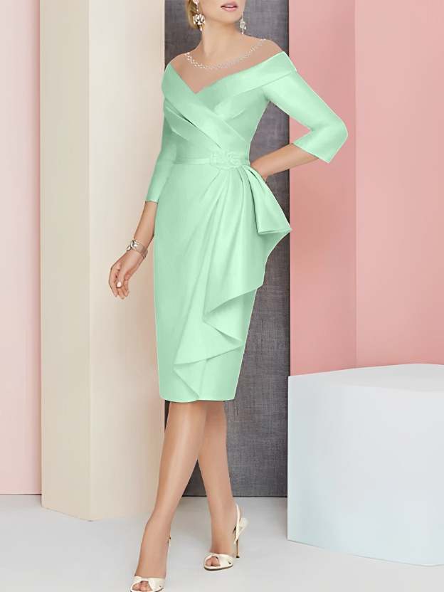 Knee-Length V-Neck Sheath/Column Mother of the Bride Dresses-27prom