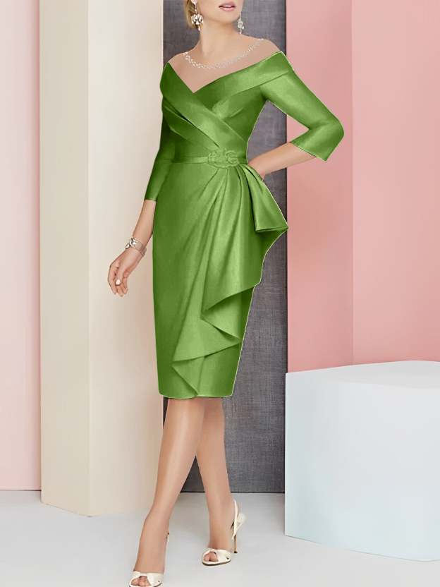 Knee-Length V-Neck Sheath/Column Mother of the Bride Dresses-27prom