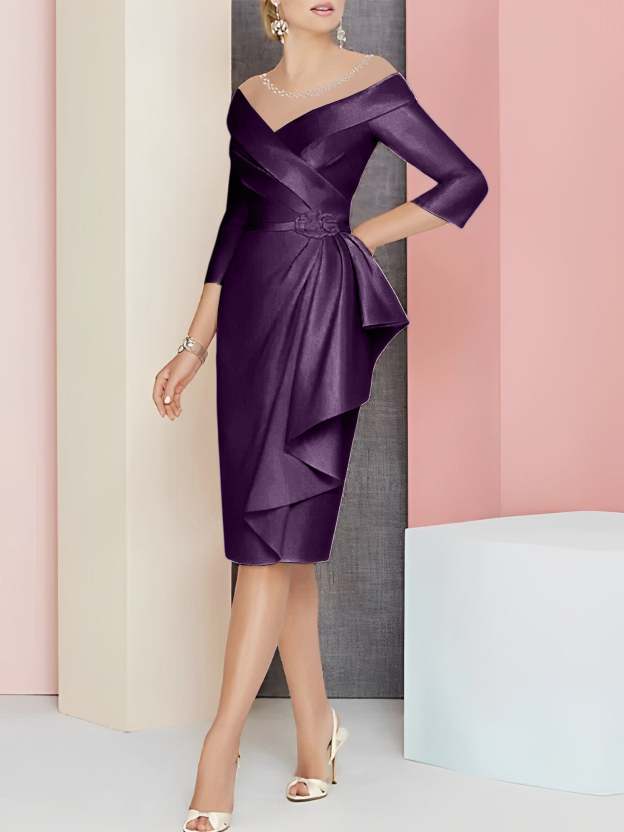 Knee-Length V-Neck Sheath/Column Mother of the Bride Dresses-27prom