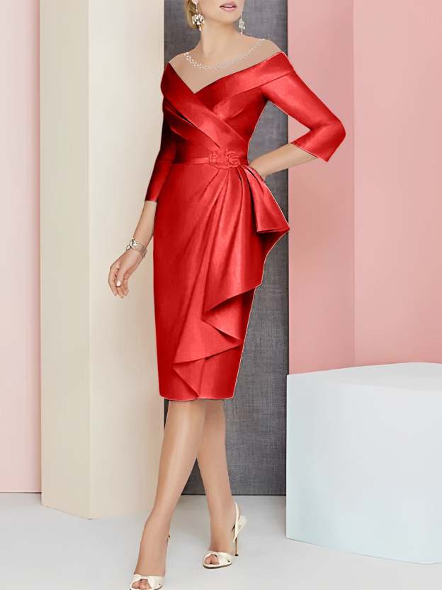 Knee-Length V-Neck Sheath/Column Mother of the Bride Dresses-27prom