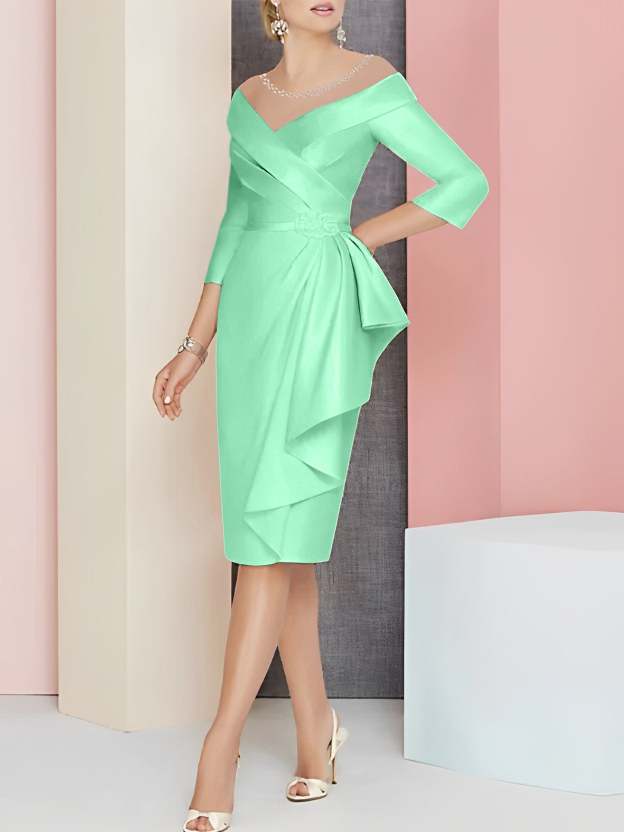 Knee-Length V-Neck Sheath/Column Mother of the Bride Dresses-27prom