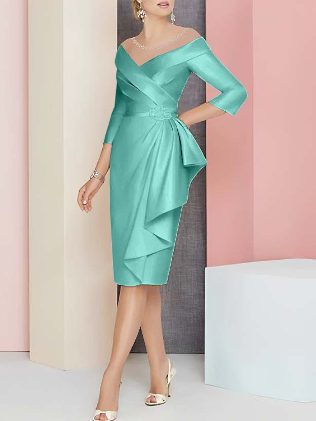 Knee-Length V-Neck Sheath/Column Mother of the Bride Dresses-27prom