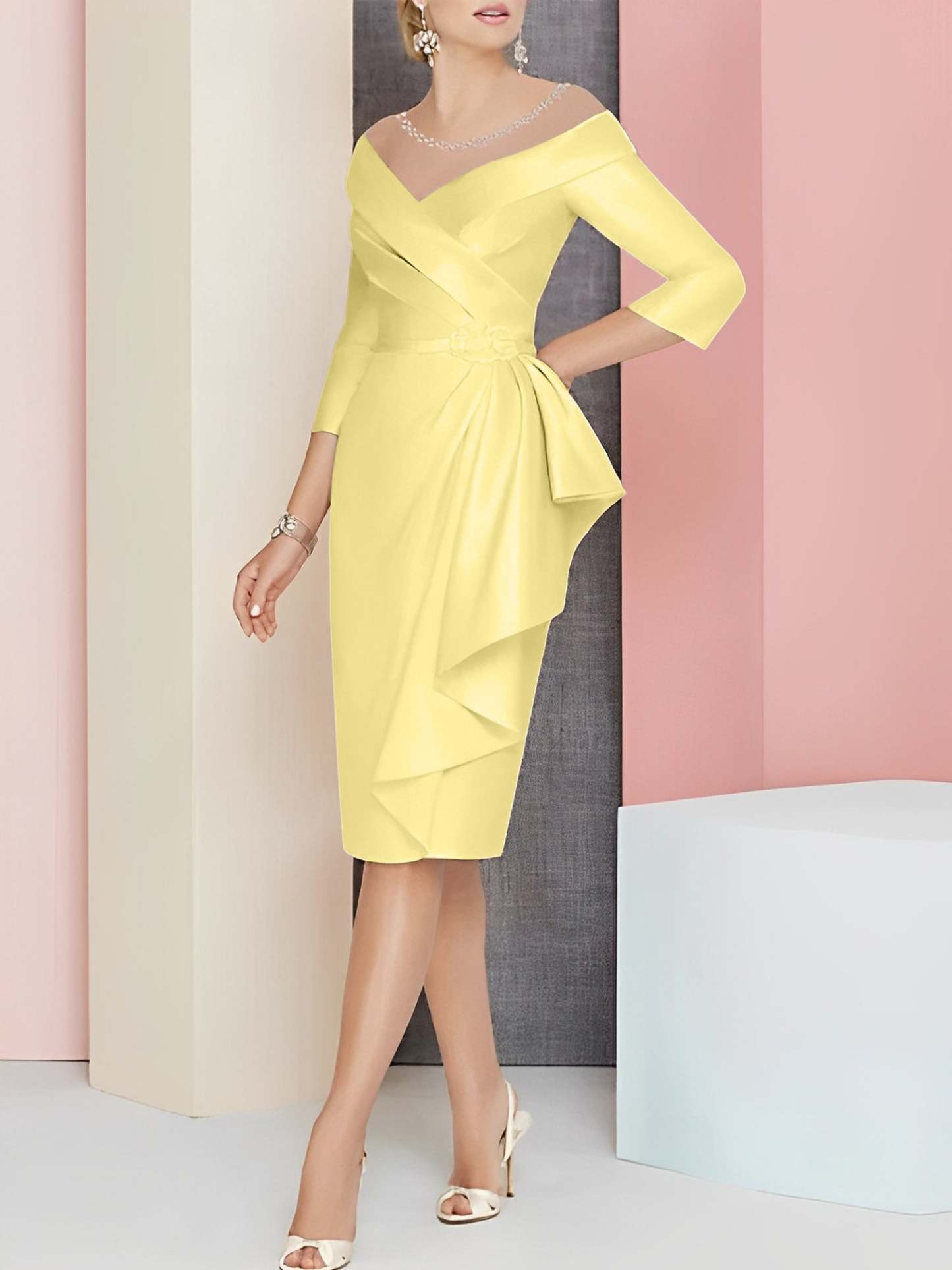 Knee-Length V-Neck Sheath/Column Mother of the Bride Dresses-27prom