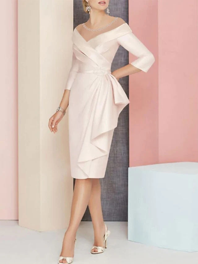 Knee-Length V-Neck Sheath/Column Mother of the Bride Dresses-27prom