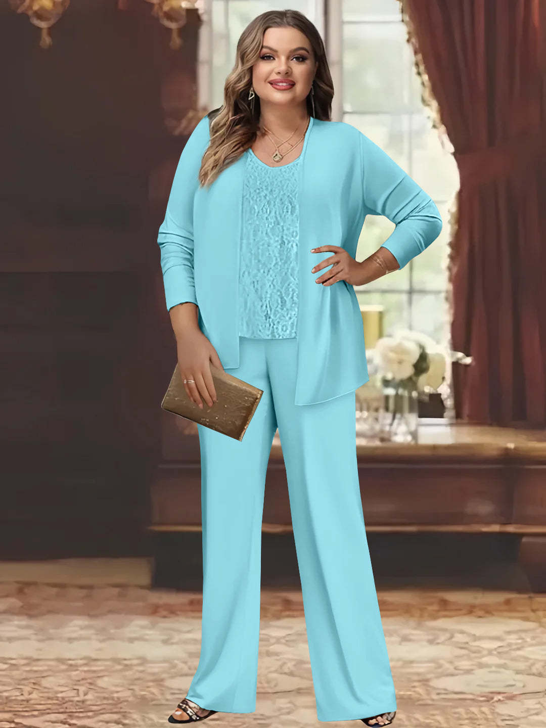 Plus Size Chiffon Pantsuits with Jacket for the Mother of the Bride