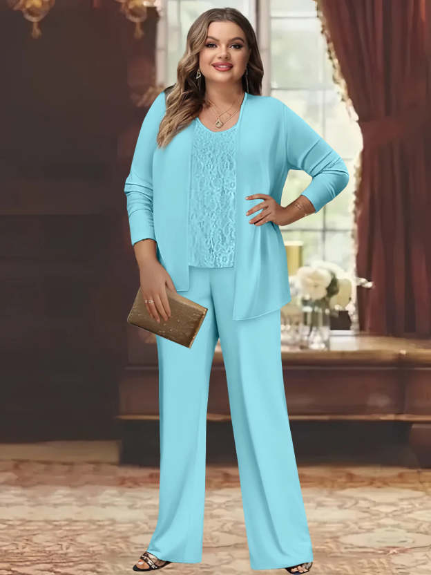Plus Size Chiffon Pantsuits with Jacket for the Mother of the Bride
