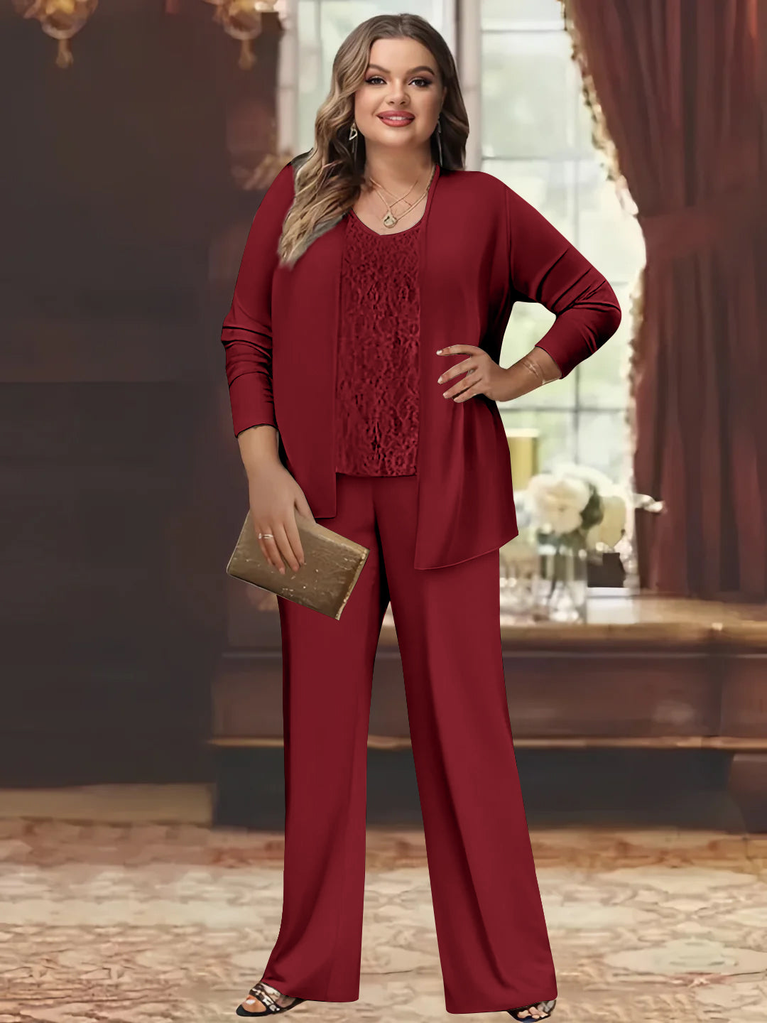 Plus Size Chiffon Pantsuits with Jacket for the Mother of the Bride
