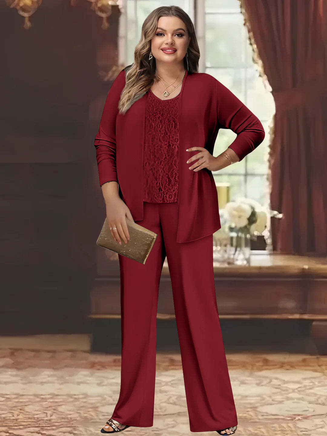 Plus Size Chiffon Pantsuits with Jacket for the Mother of the Bride