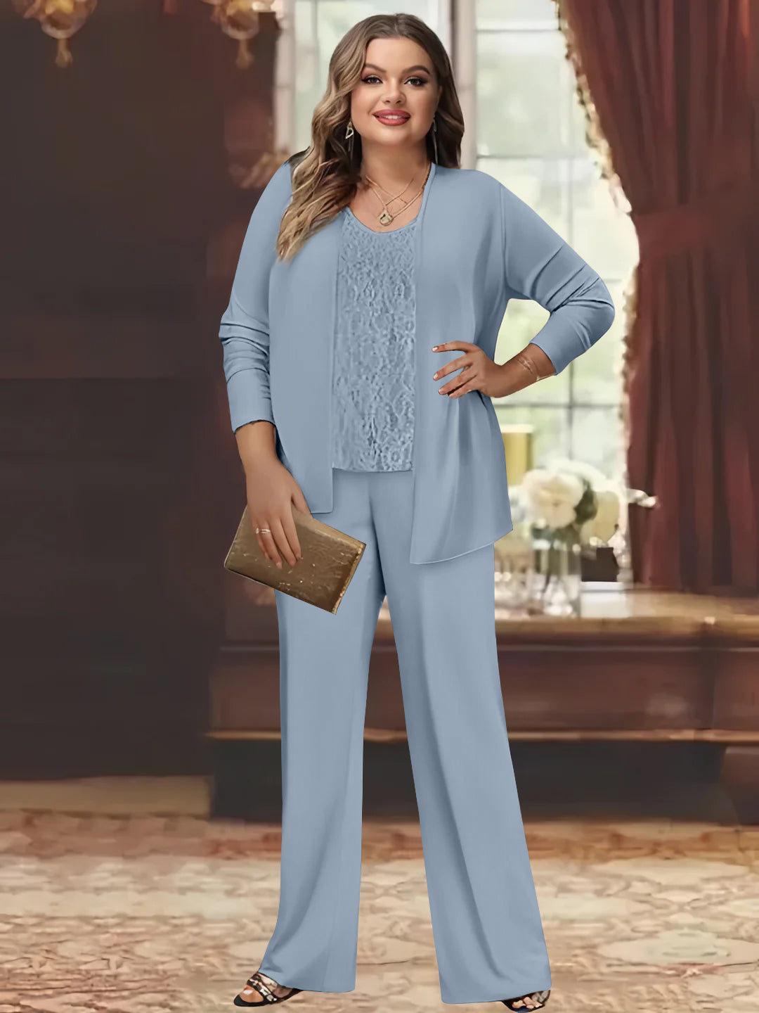 Plus Size Chiffon Pantsuits with Jacket for the Mother of the Bride