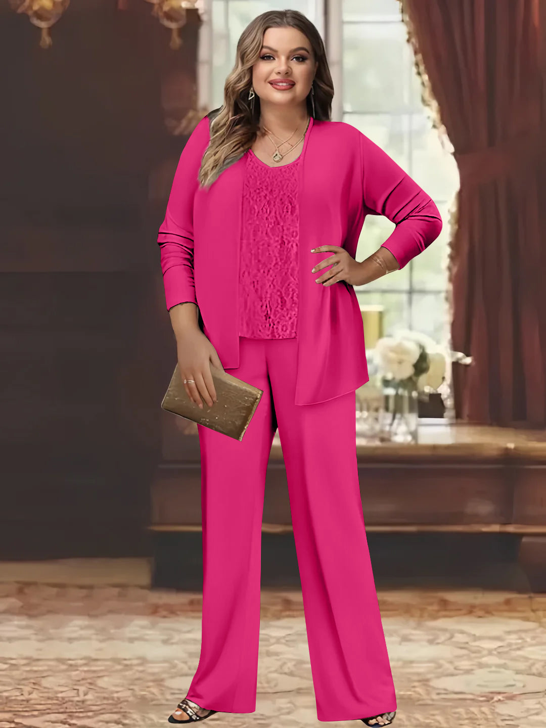 Plus Size Chiffon Pantsuits with Jacket for the Mother of the Bride