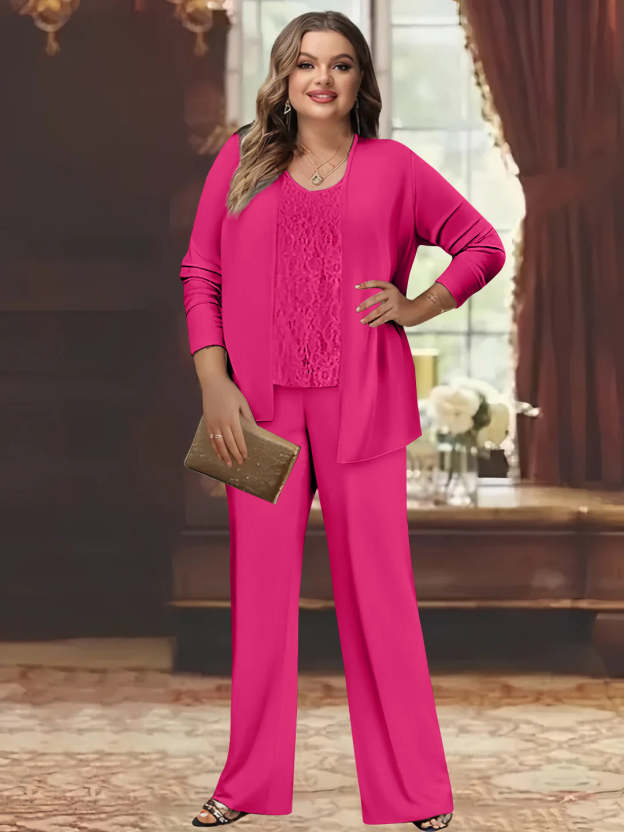 Plus Size Chiffon Pantsuits with Jacket for the Mother of the Bride