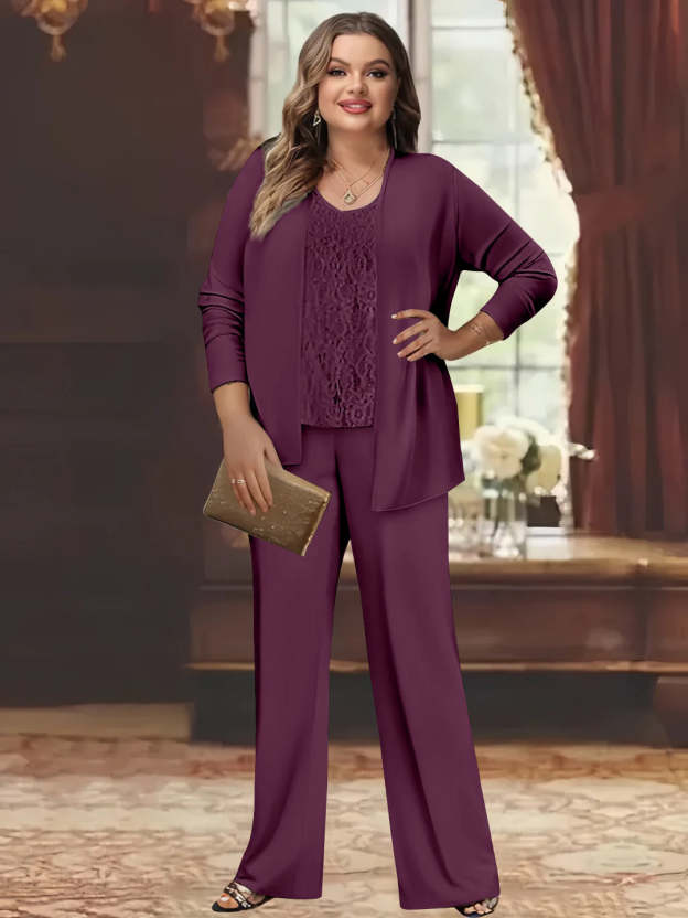 Plus Size Chiffon Pantsuits with Jacket for the Mother of the Bride
