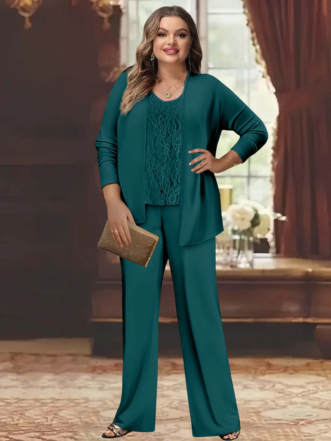 Plus Size Chiffon Pantsuits with Jacket for the Mother of the Bride