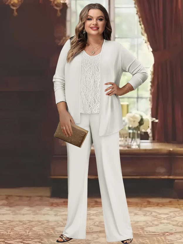 Plus Size Chiffon Pantsuits with Jacket for the Mother of the Bride