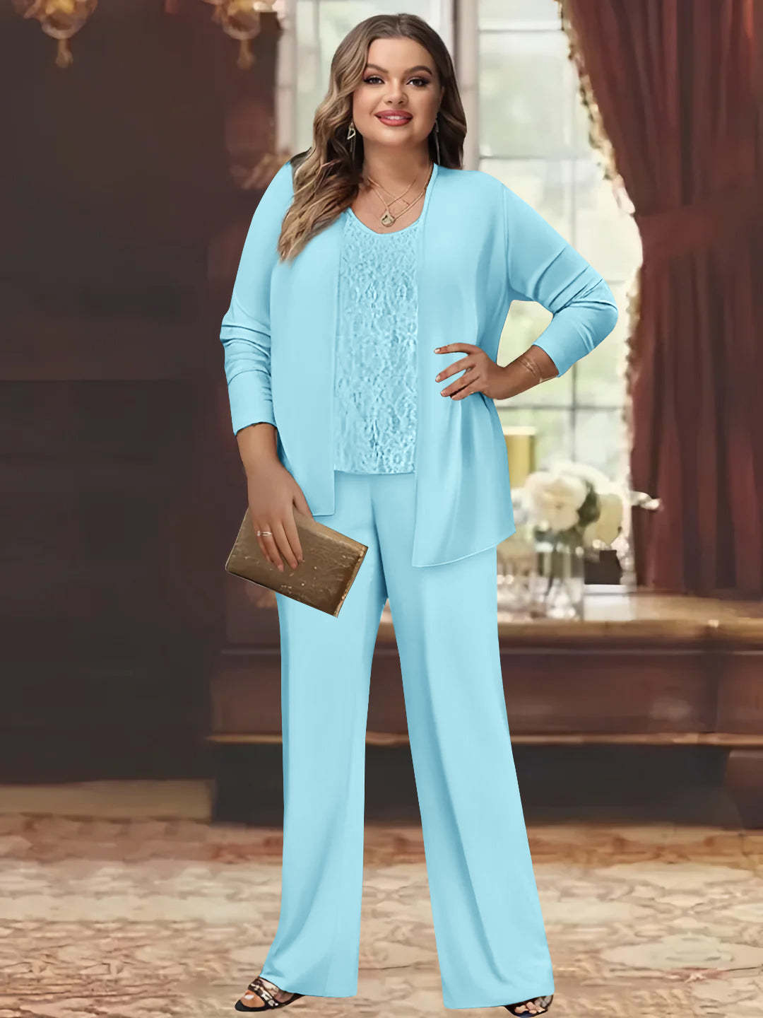Plus Size Chiffon Pantsuits with Jacket for the Mother of the Bride
