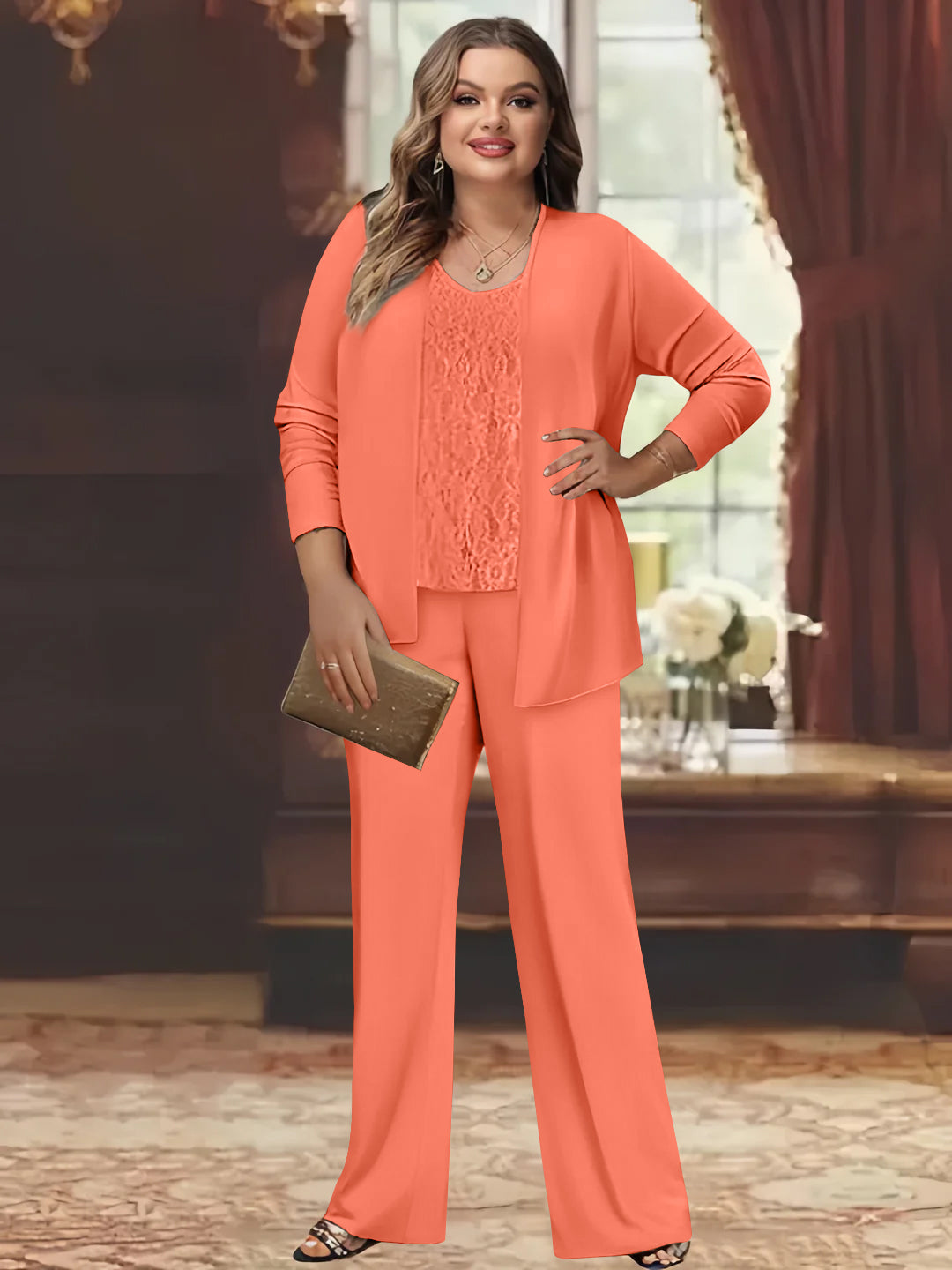 Plus Size Chiffon Pantsuits with Jacket for the Mother of the Bride