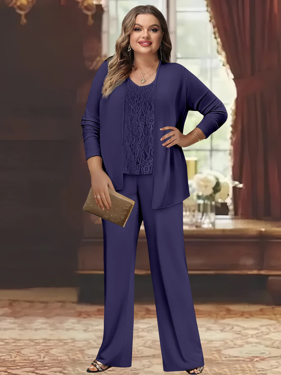 Plus Size Chiffon Pantsuits with Jacket for the Mother of the Bride