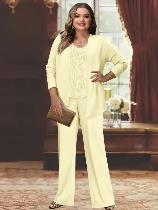 Plus Size Chiffon Pantsuits with Jacket for the Mother of the Bride