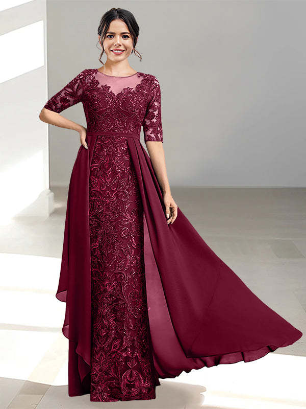 Floor-Length Mother of the Bride Dresses with A-Line and Princess Scoop Necklines