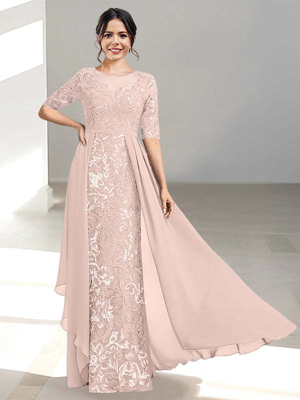 Floor-Length Mother of the Bride Dresses with A-Line and Princess Scoop Necklines