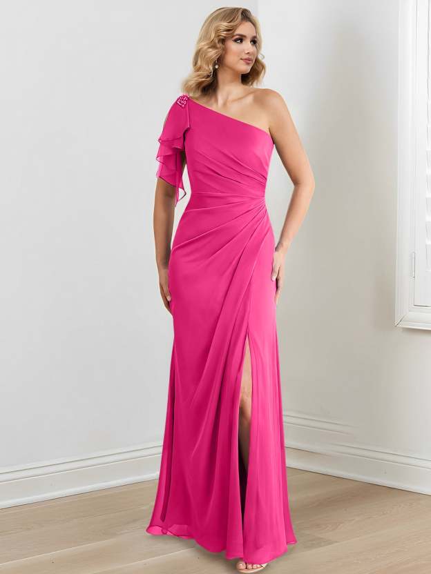One-Shoulder Floor-Length Sheath/Column Gown for the Mother of the Bride-27prom
