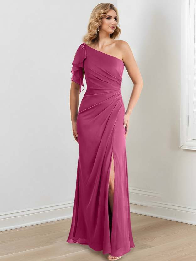 One-Shoulder Floor-Length Sheath/Column Gown for the Mother of the Bride-27prom