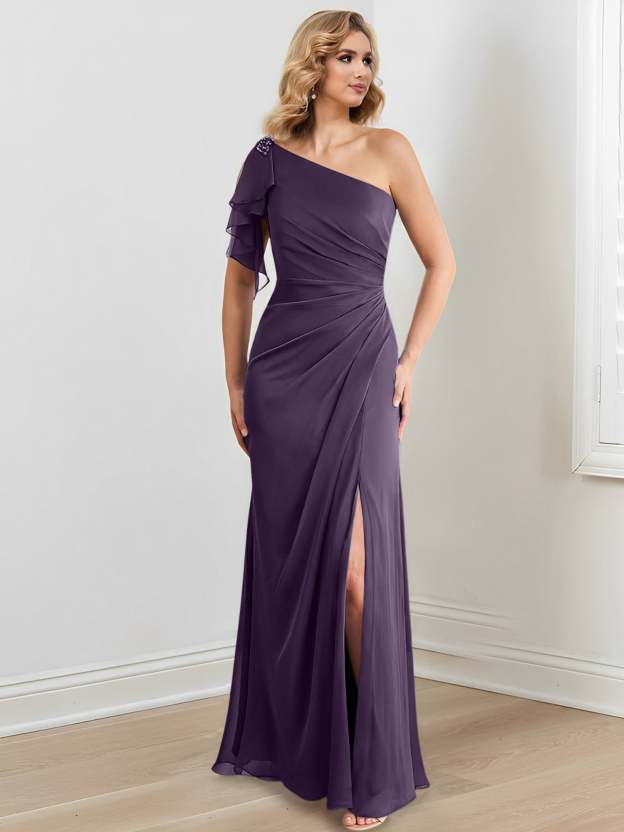 One-Shoulder Floor-Length Sheath/Column Gown for the Mother of the Bride-27prom
