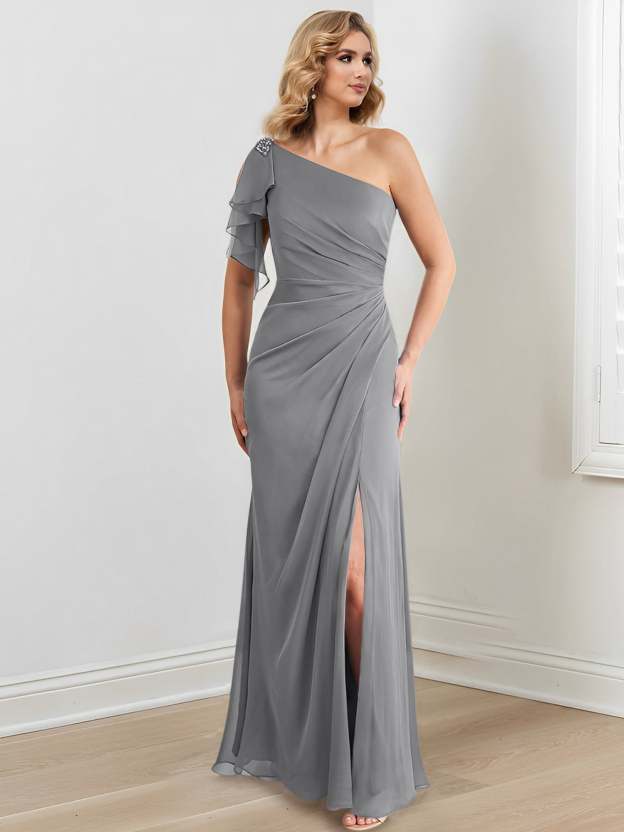 One-Shoulder Floor-Length Sheath/Column Gown for the Mother of the Bride-27prom
