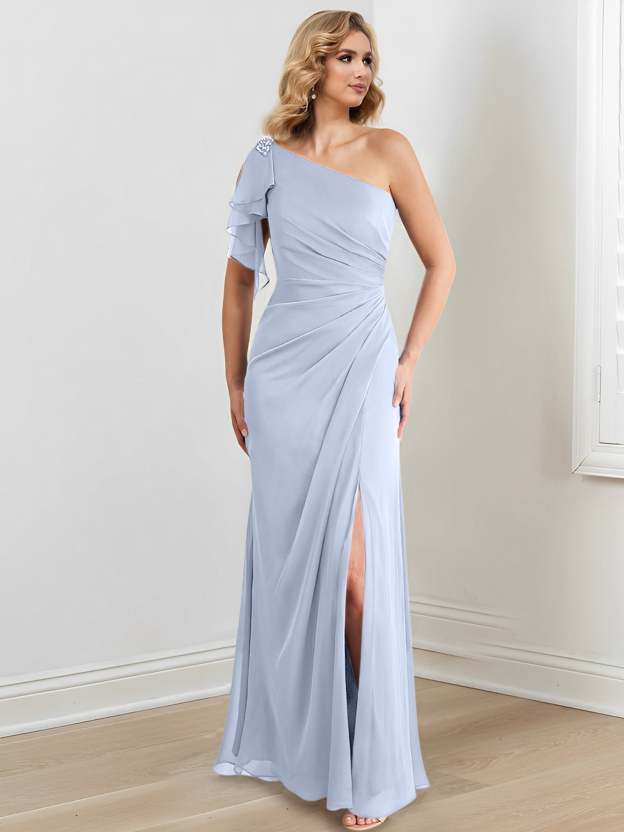 One-Shoulder Floor-Length Sheath/Column Gown for the Mother of the Bride-27prom