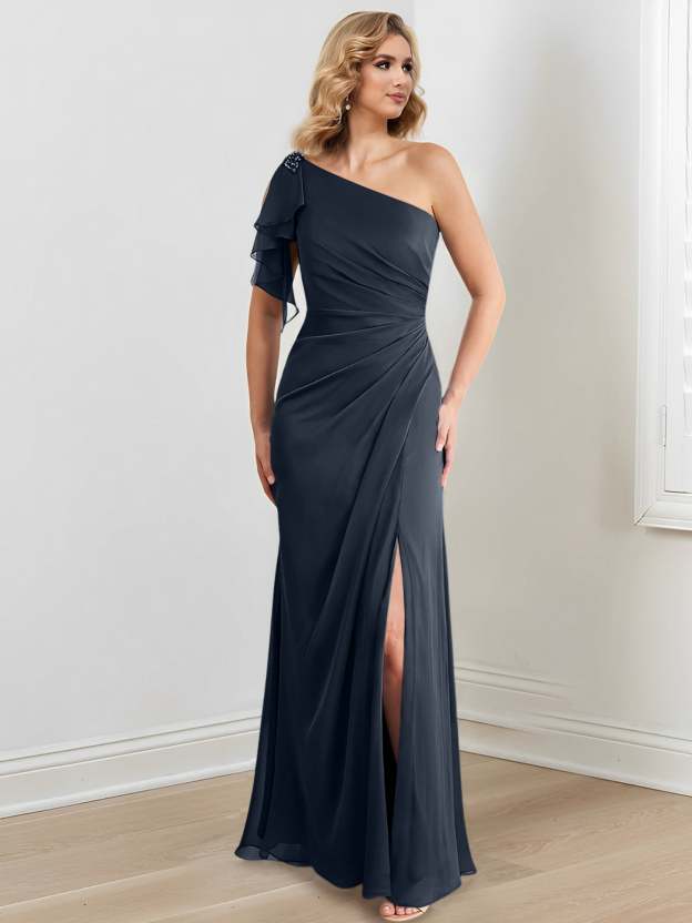 One-Shoulder Floor-Length Sheath/Column Gown for the Mother of the Bride-27prom