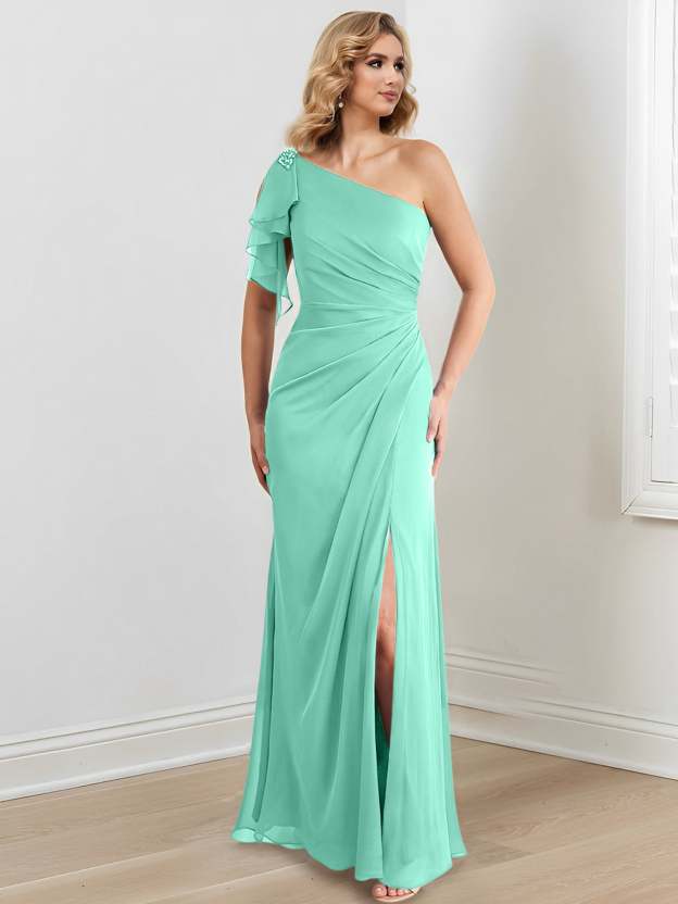 One-Shoulder Floor-Length Sheath/Column Gown for the Mother of the Bride-27prom
