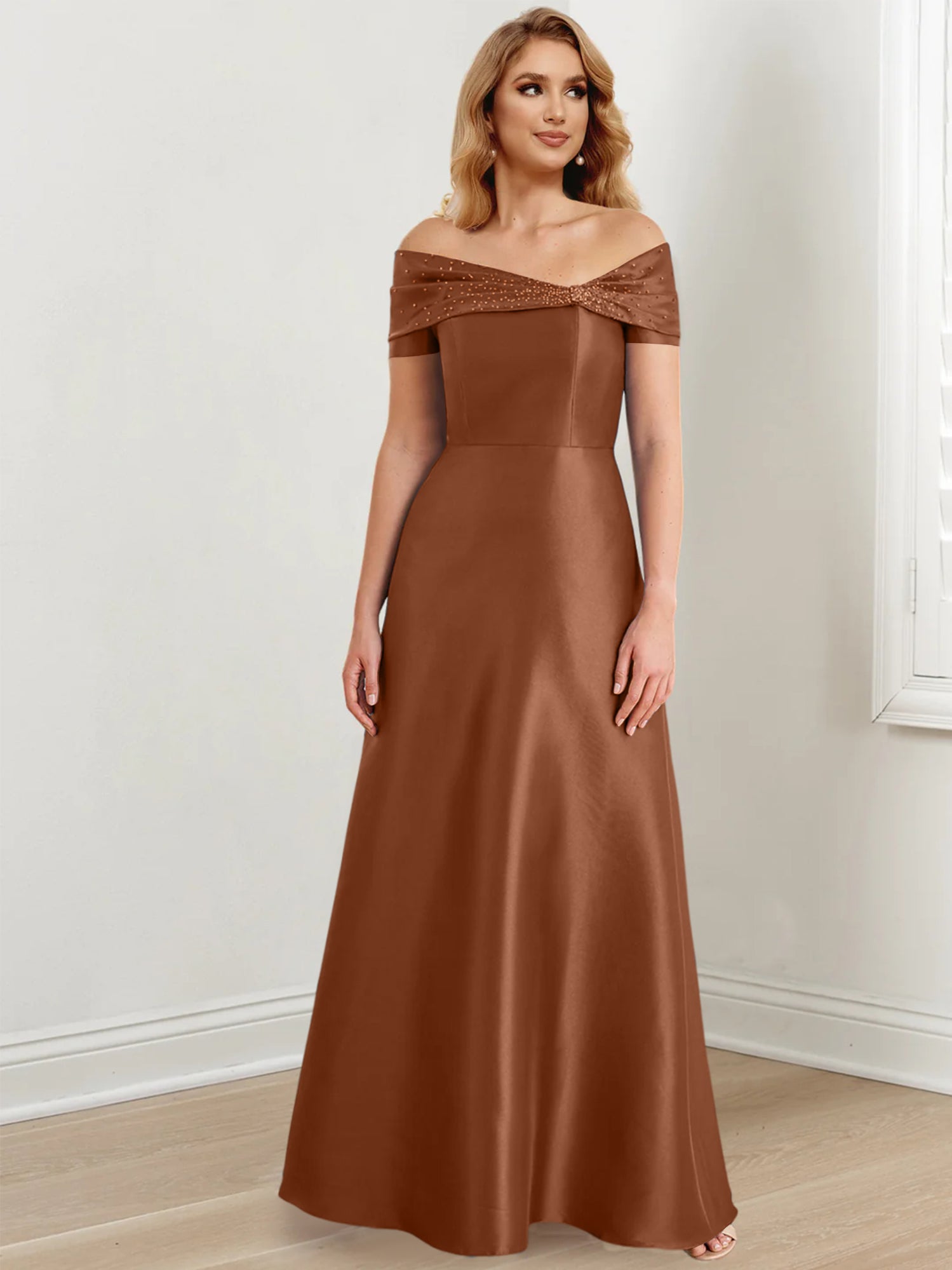Floor-Length Off-the-Shoulder Mother of the Bride A-Line/Princess Dresses-27prom