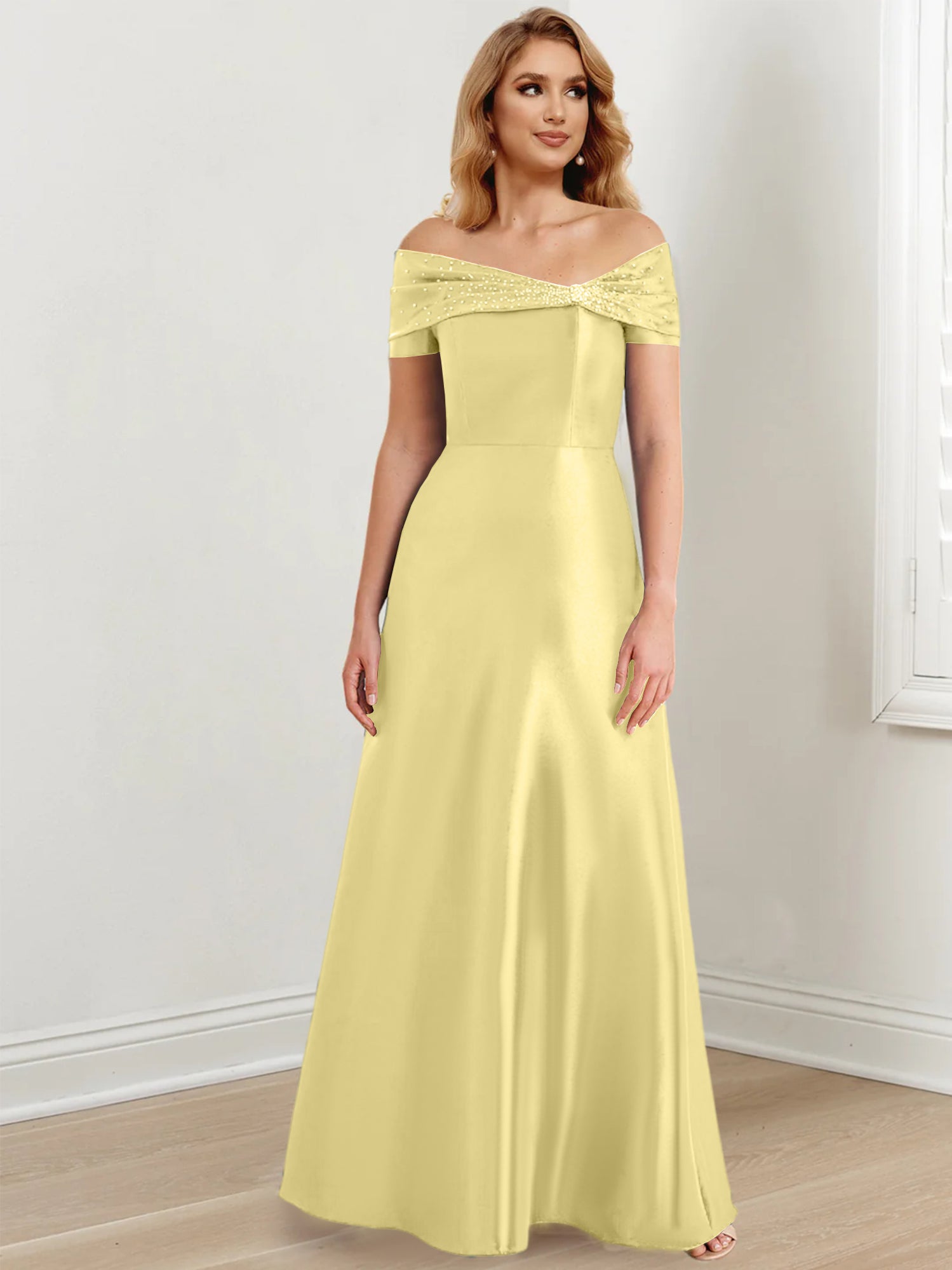 Floor-Length Off-the-Shoulder Mother of the Bride A-Line/Princess Dresses-27prom