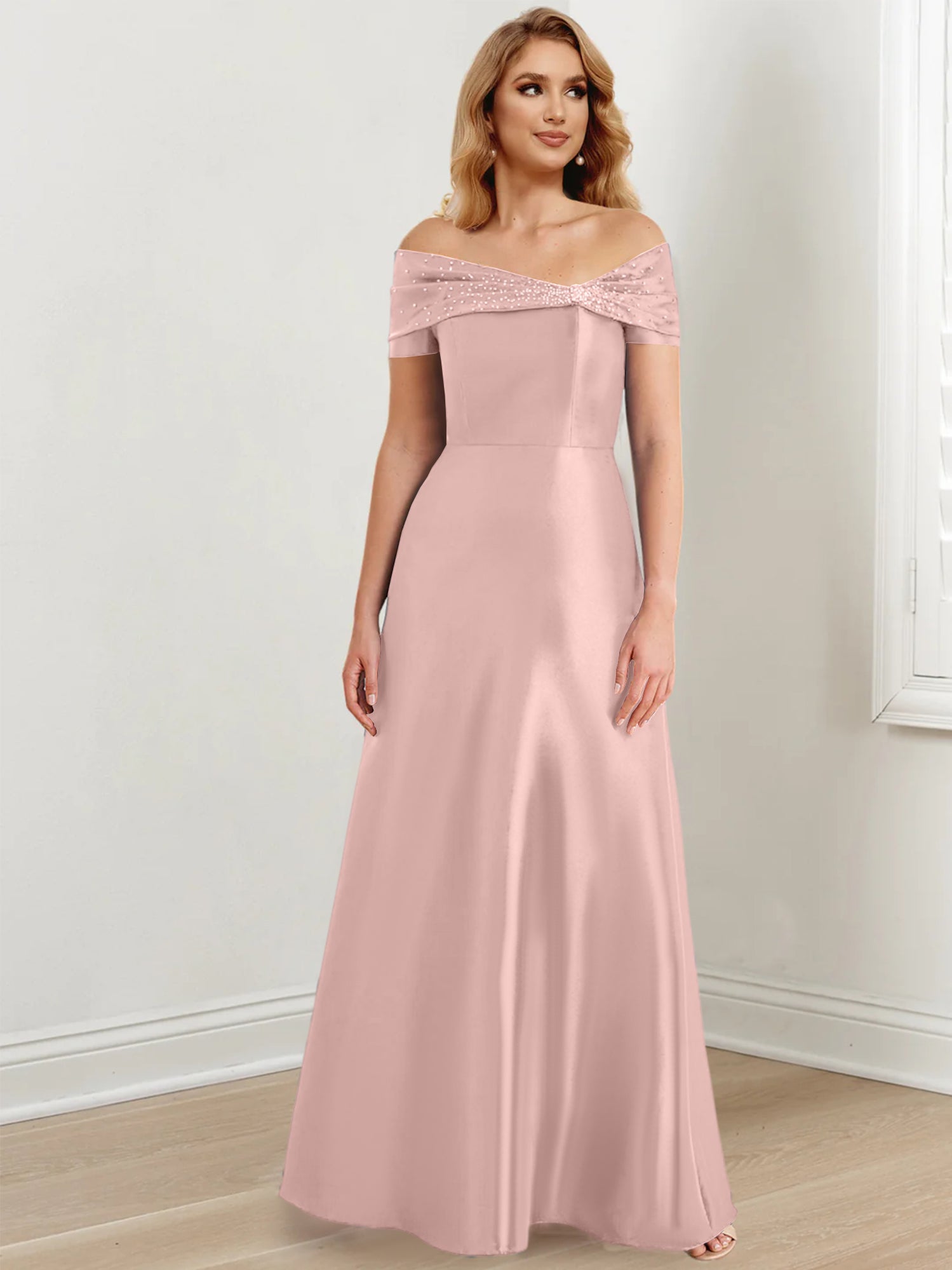 Floor-Length Off-the-Shoulder Mother of the Bride A-Line/Princess Dresses-27prom