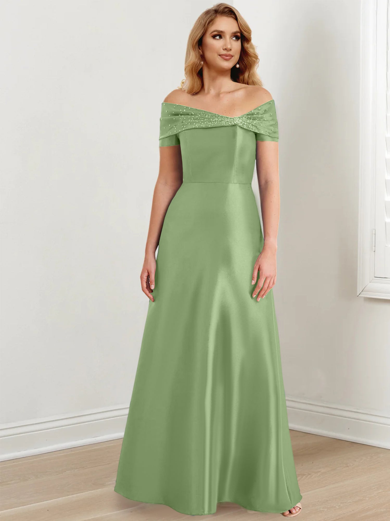 Floor-Length Off-the-Shoulder Mother of the Bride A-Line/Princess Dresses-27prom
