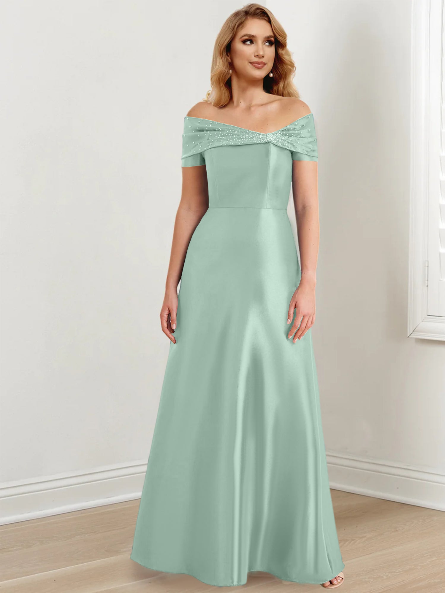 Floor-Length Off-the-Shoulder Mother of the Bride A-Line/Princess Dresses-27prom
