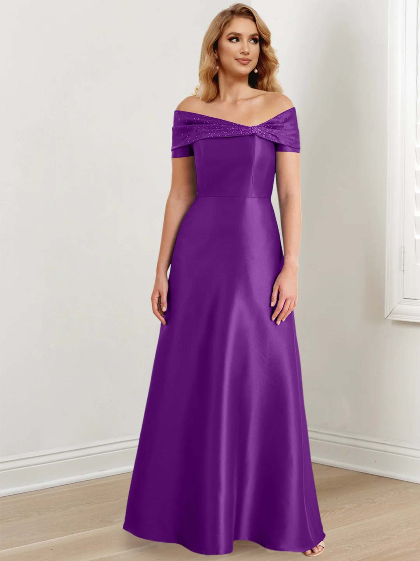 Floor-Length Off-the-Shoulder Mother of the Bride A-Line/Princess Dresses-27prom