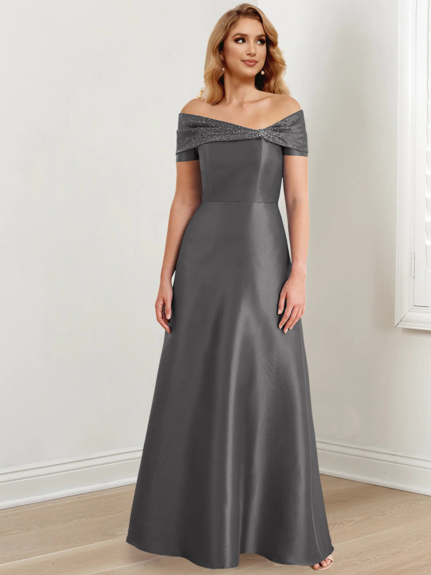 Floor-Length Off-the-Shoulder Mother of the Bride A-Line/Princess Dresses-27prom